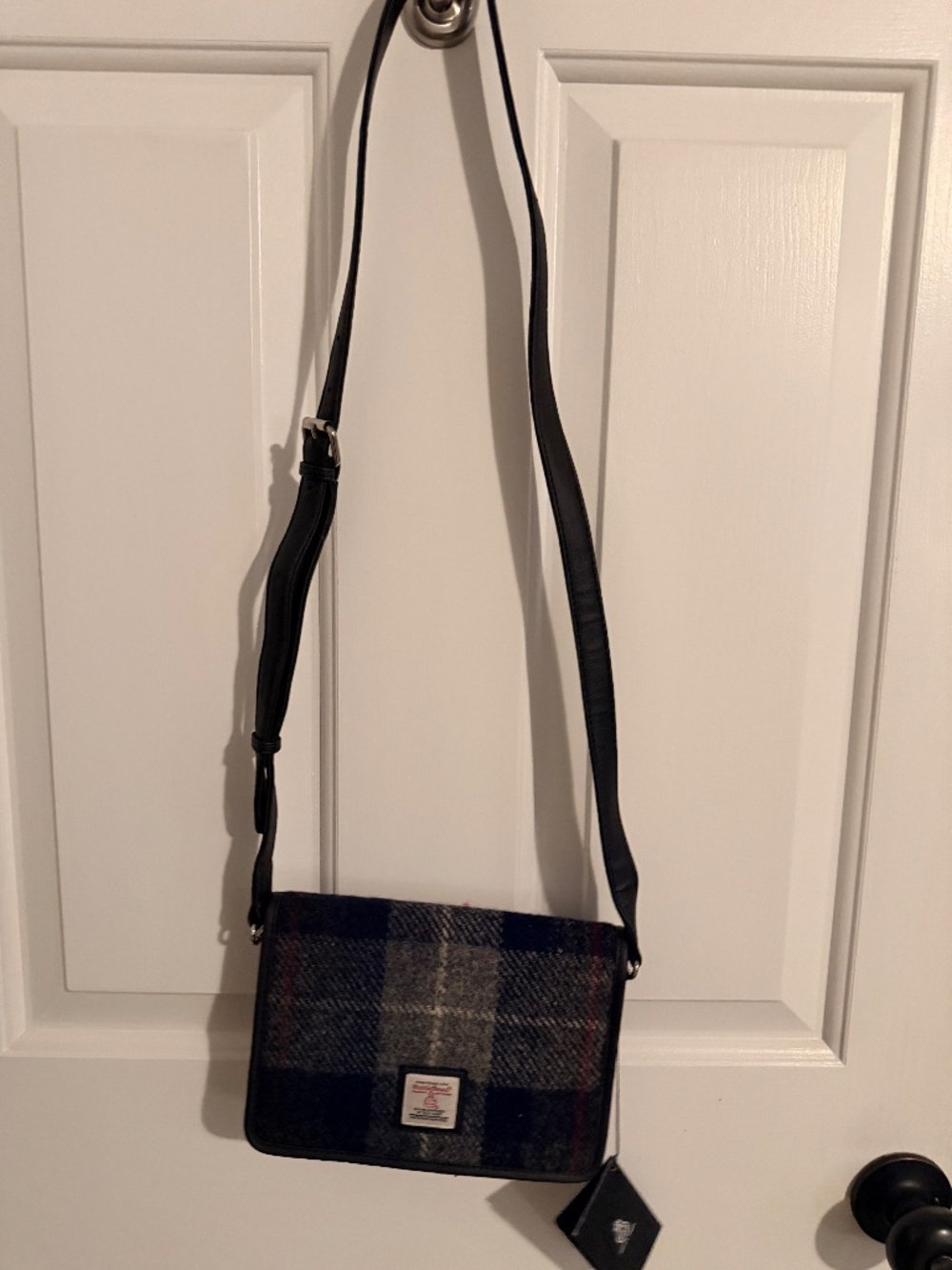 Harris Tweed Black and Gray Plaid Crossbody Purse - NWT